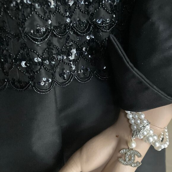 STUNNING COUTURE BAGDLEY MISCHKA COCKTAIL BEADED STRAPLESS DRESS & JACKET 8 SILK - Picture 9 of 10